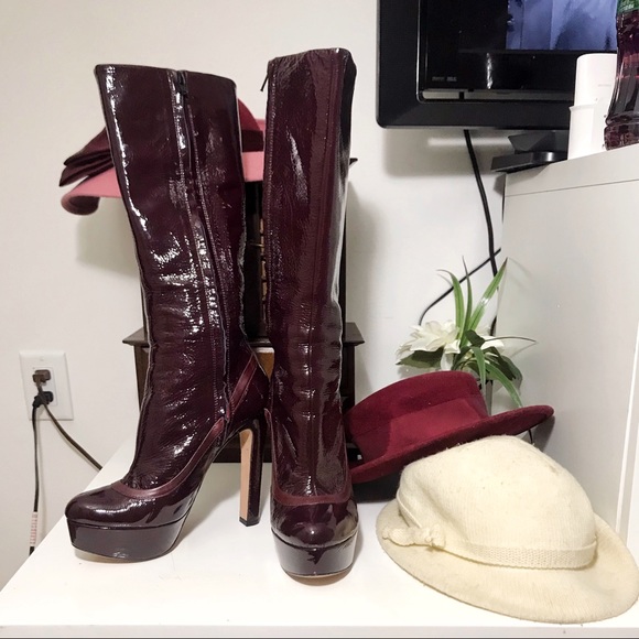 JILL STUART BURGUNDY PL LEATHER PLATFORM BOOT 9 - Picture 2 of 8